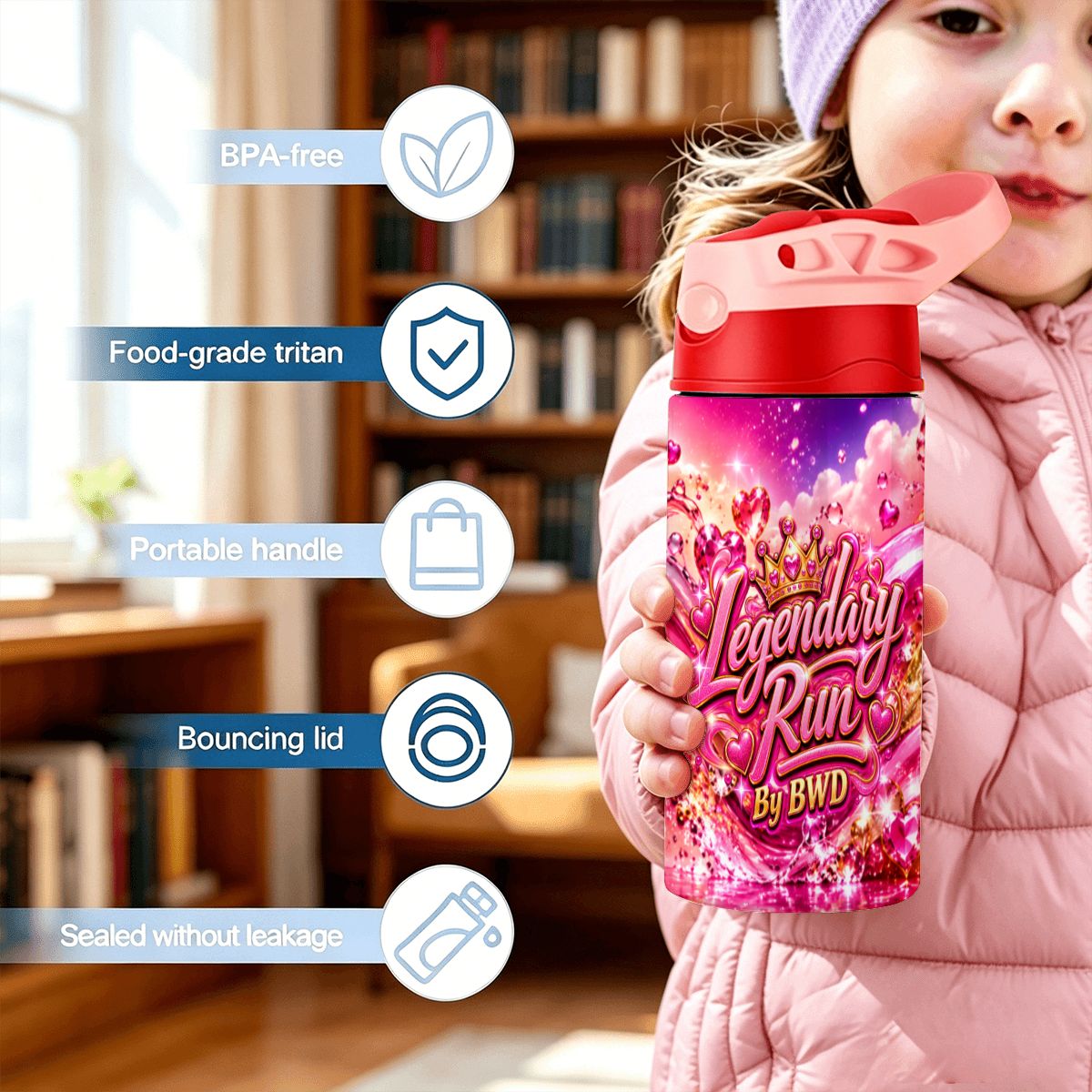 Legendary Run Water Bottle - Pink Heart Edition