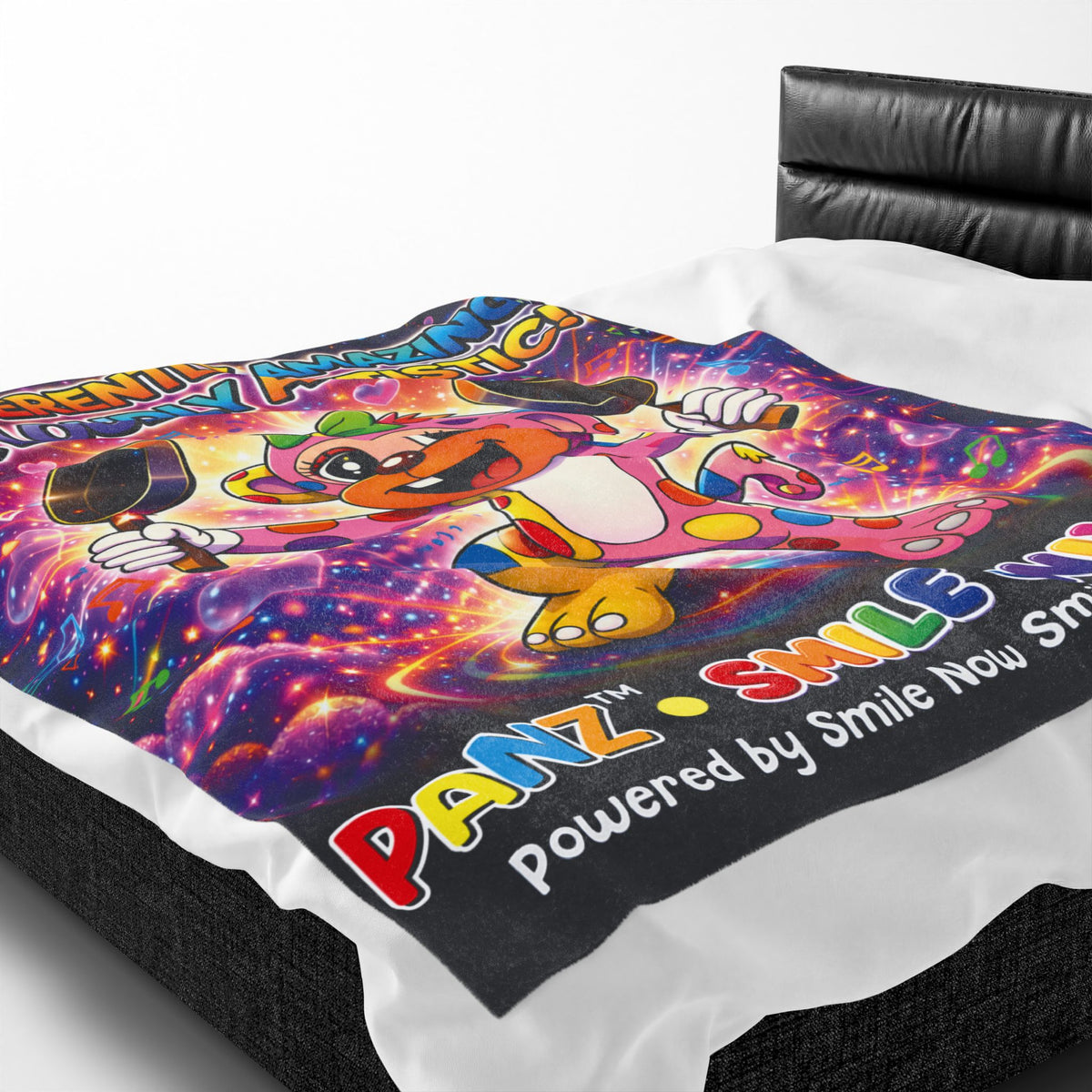 Panz™ Velveteen Plush Blanket – "Differently Amazing & Loudly Autistic!" Graphic | Smile Universe Collection