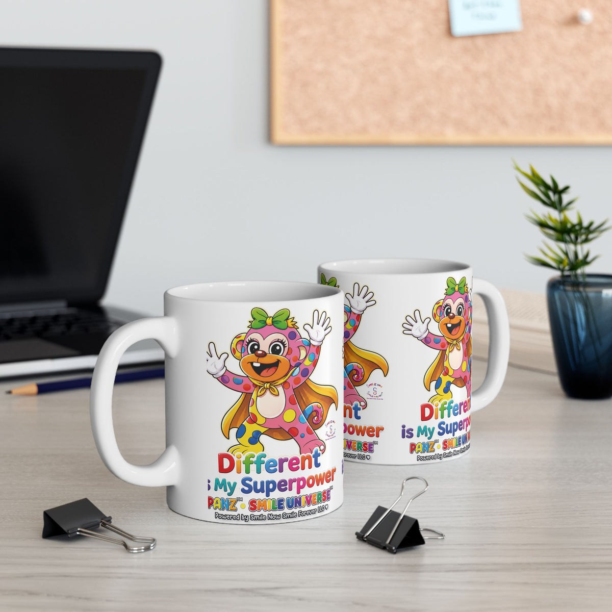 Panz™ Ceramic Mug (11oz & 15oz) – "Different is My Superpower" Graphic | Smile Universe Collection