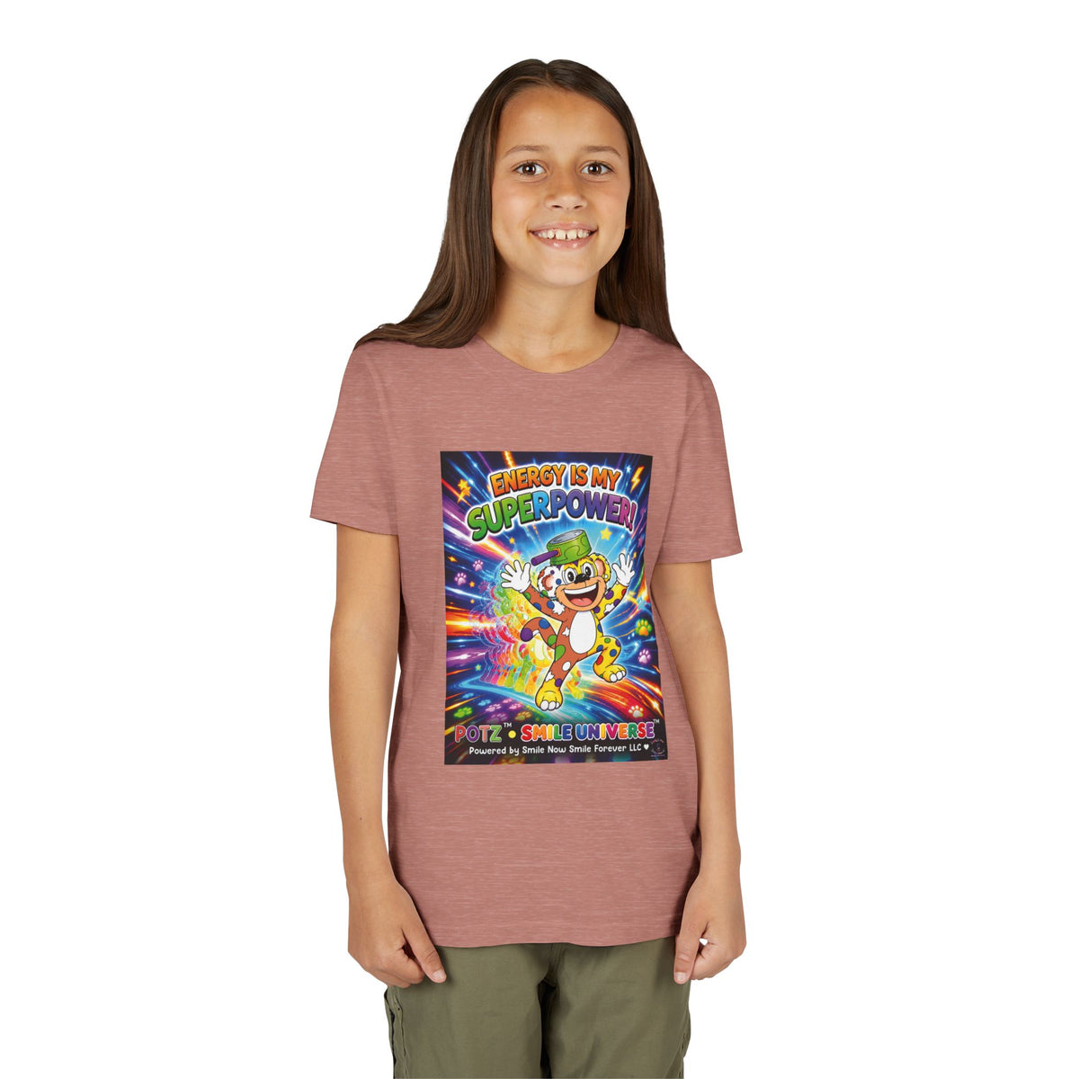 Potz™ Youth Short Sleeve Tee – "Energy is My Superpower!" Graphic Tee | Smile Universe Collection