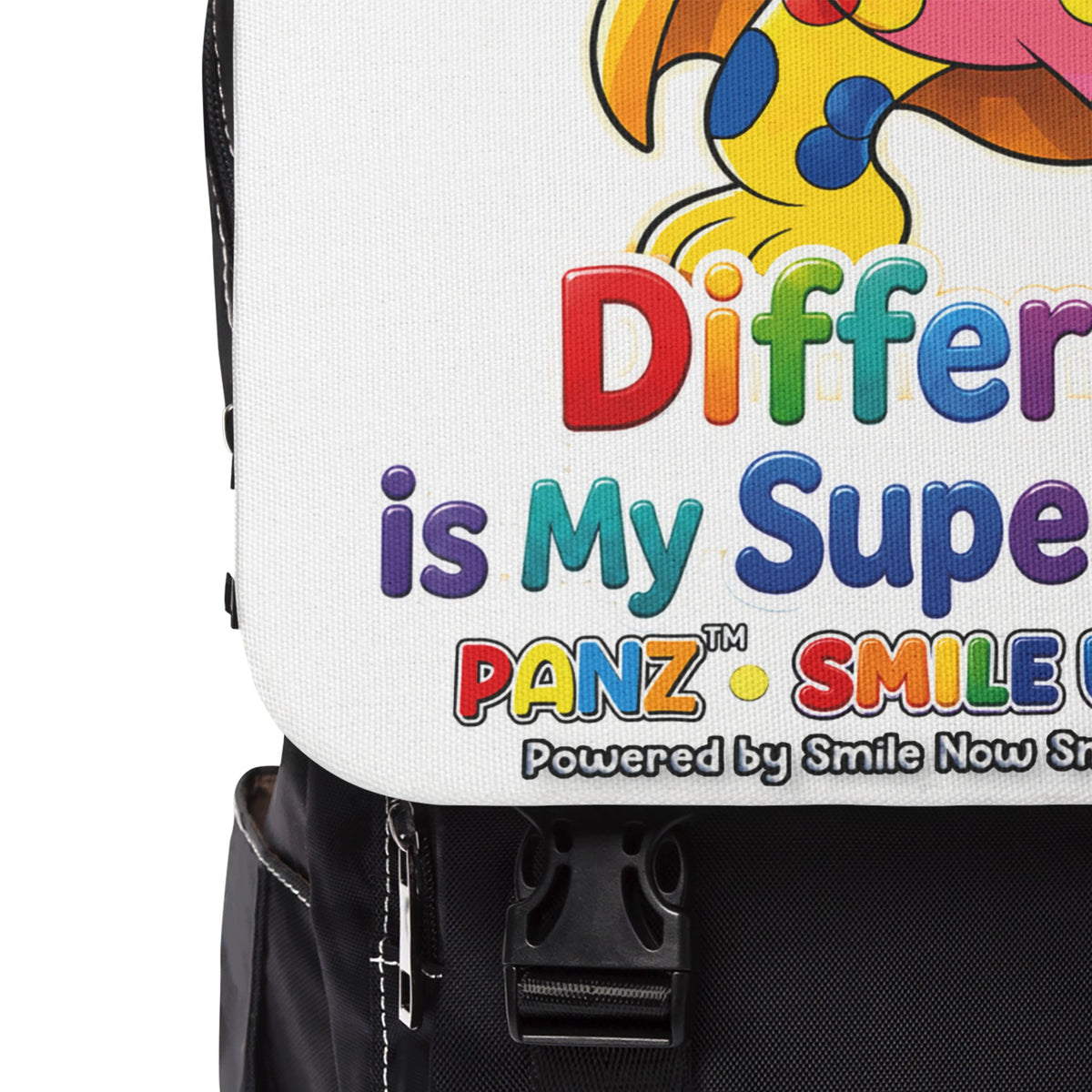 Panz™ Unisex Casual Shoulder Backpack – "Different is My Superpower" Graphic | Smile Universe Collection