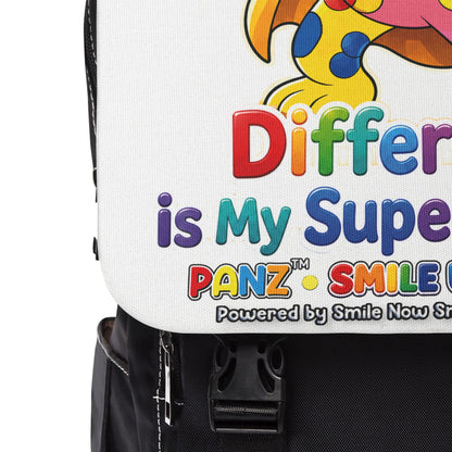 Panz™ Unisex Casual Shoulder Backpack – "Different is My Superpower" Graphic | Smile Universe Collection