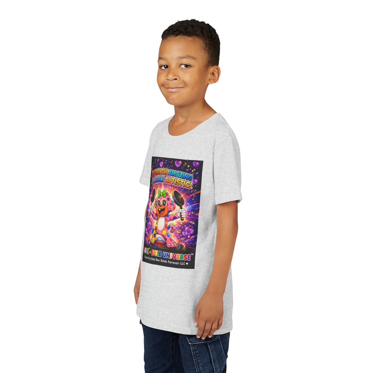 Panz™ Youth Short Sleeve Tee – "Differently Amazing & Loudly Autistic!" Graphic | Smile Universe Collection