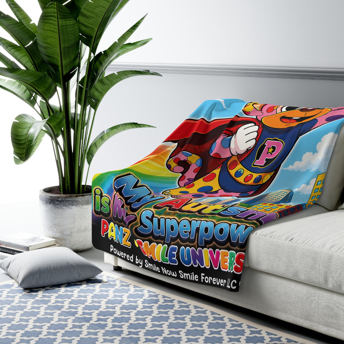 Panz™ Sherpa Fleece Blanket – "My Autism is My Superpower" Graphic | Smile Universe Collection