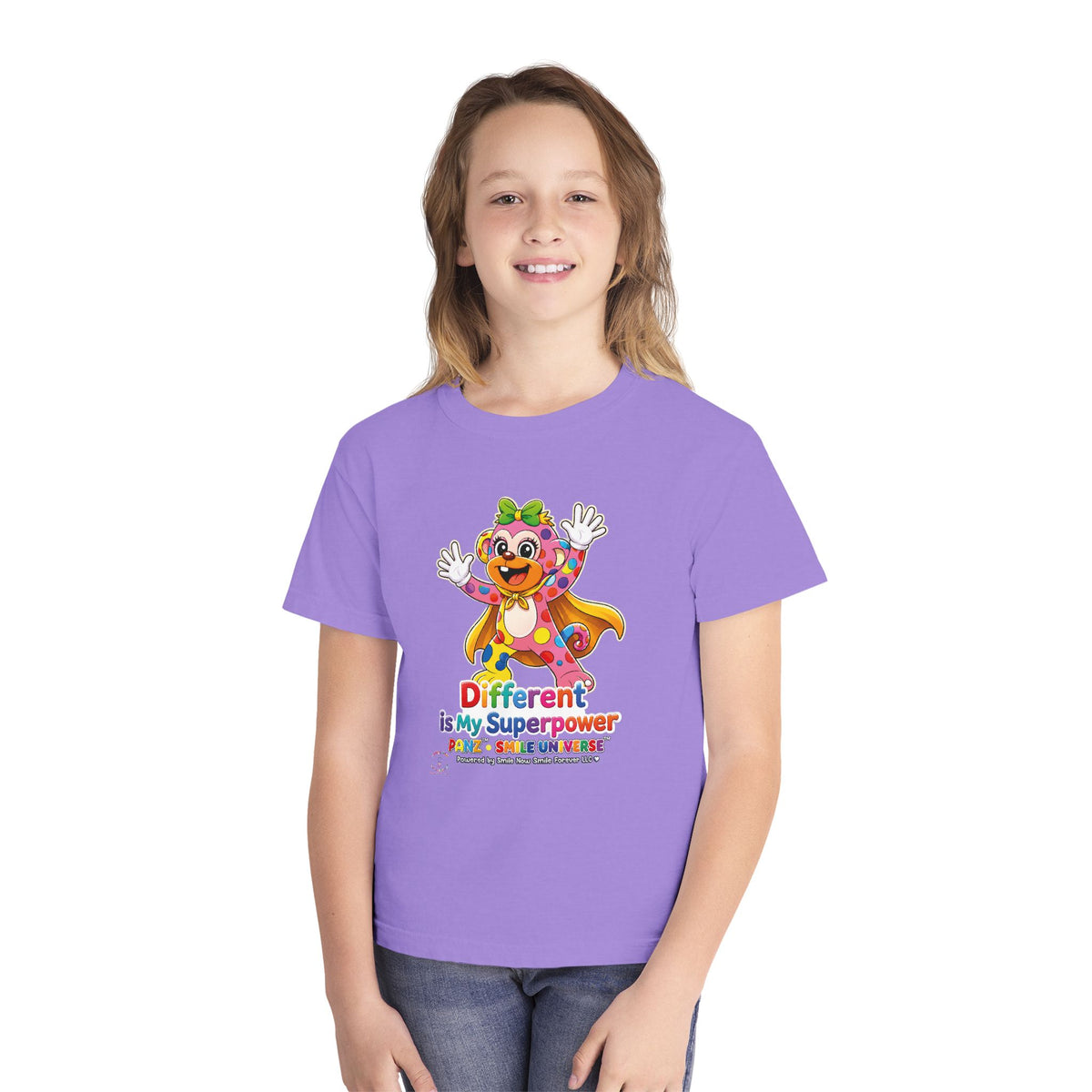 Panz™ Youth Midweight Tee – "Different is My Superpower" Graphic | Smile Universe Collection