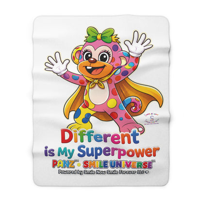 Panz™ Sherpa Fleece Blanket – "Different is My Superpower" Graphic | Smile Universe Collection