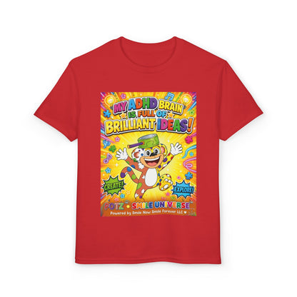 Potz™ Youth DryBlend® T-Shirt – "My ADHD Brain is Full of Brilliant Ideas!" Graphic Tee | Smile Universe Collection