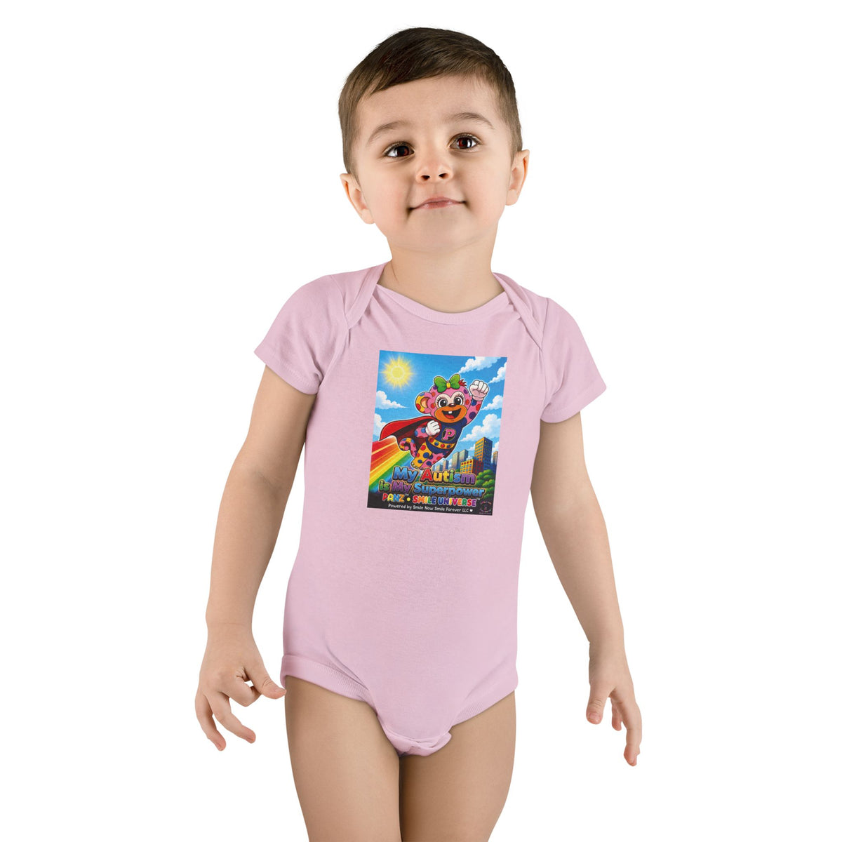 Panz™ Baby Short Sleeve Onesie® – "My Autism is My Superpower" Graphic | Smile Universe Collection