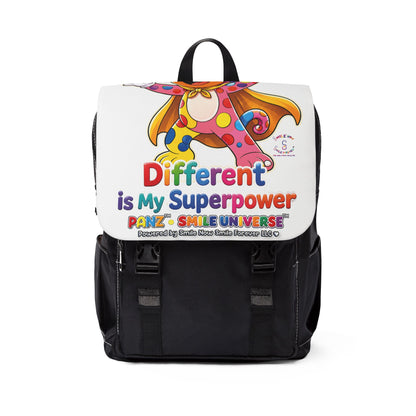 Panz™ Unisex Casual Shoulder Backpack – "Different is My Superpower" Graphic | Smile Universe Collection