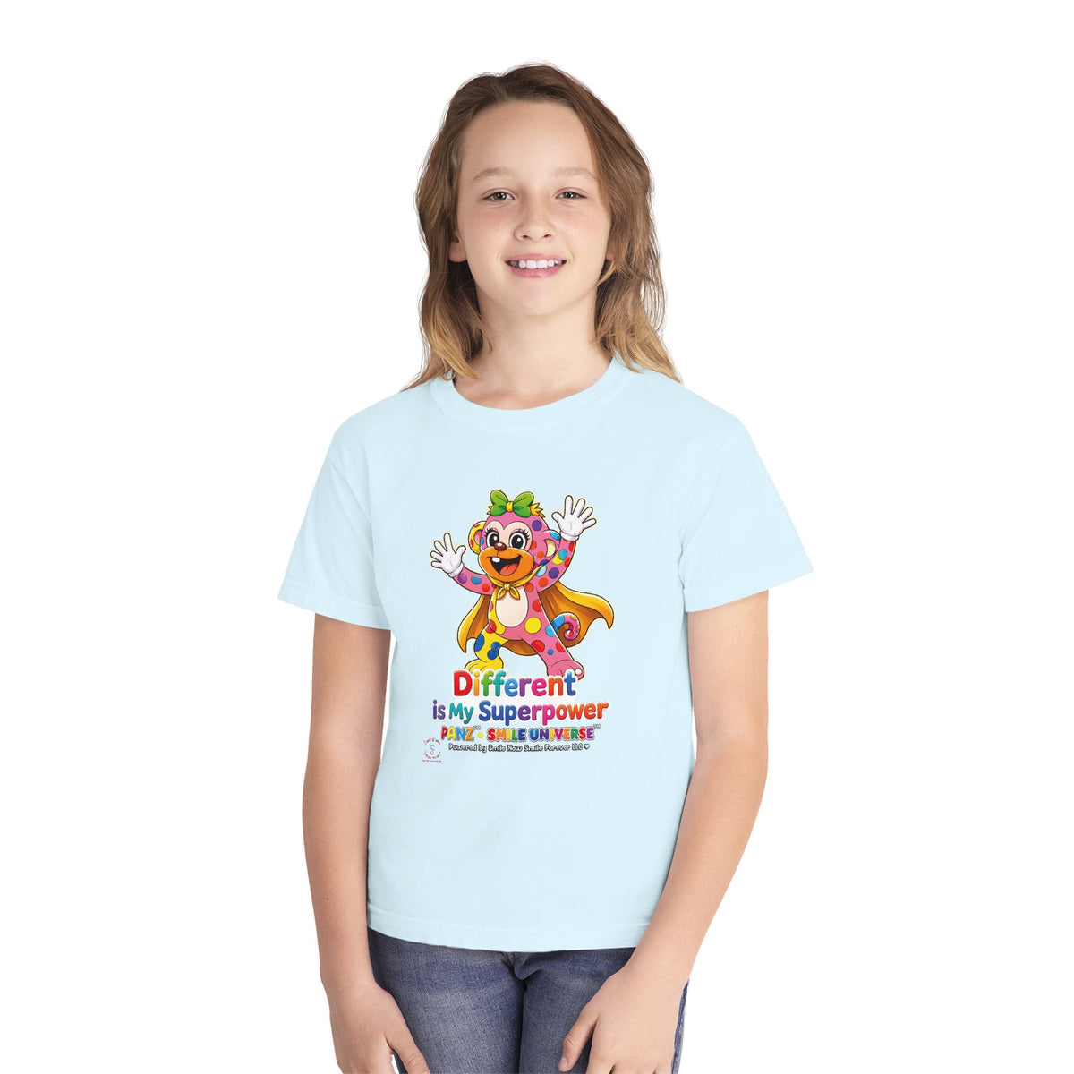 Panz™ Youth Midweight Tee – "Different is My Superpower" Graphic | Smile Universe Collection