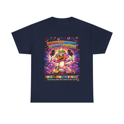 Panz™ Unisex Heavy Cotton™ Tee – "Differently Amazing & Loudly Autistic!" Graphic | Smile Universe Collection