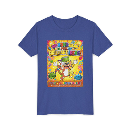 Potz™ Youth Short Sleeve Tee – "My ADHD Brain is Full of Brilliant Ideas!" Graphic Tee | Smile Universe Collection