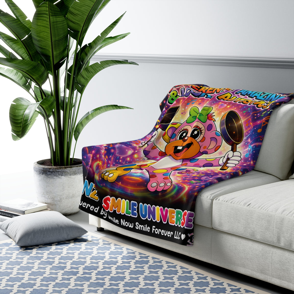 Panz™ Sherpa Fleece Blanket – "Differently Amazing & Loudly Autistic!" Graphic | Smile Universe Collection