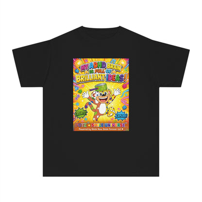 Potz™ Youth Midweight Tee – "My ADHD Brain is Full of Brilliant Ideas!" Graphic Tee | Smile Universe Collection