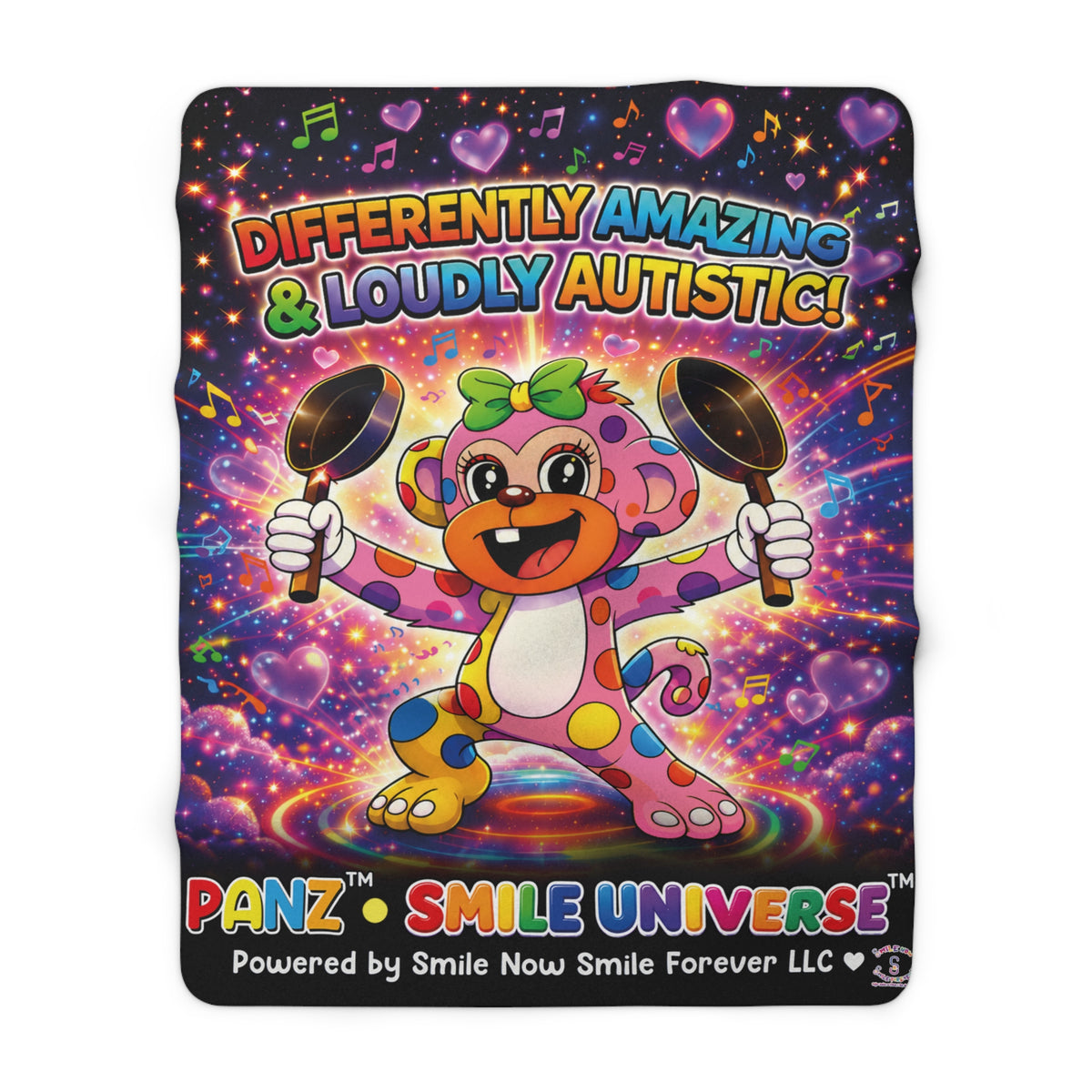 Panz™ Sherpa Fleece Blanket – "Differently Amazing & Loudly Autistic!" Graphic | Smile Universe Collection