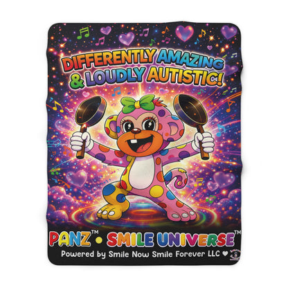 Panz™ Sherpa Fleece Blanket – "Differently Amazing & Loudly Autistic!" Graphic | Smile Universe Collection