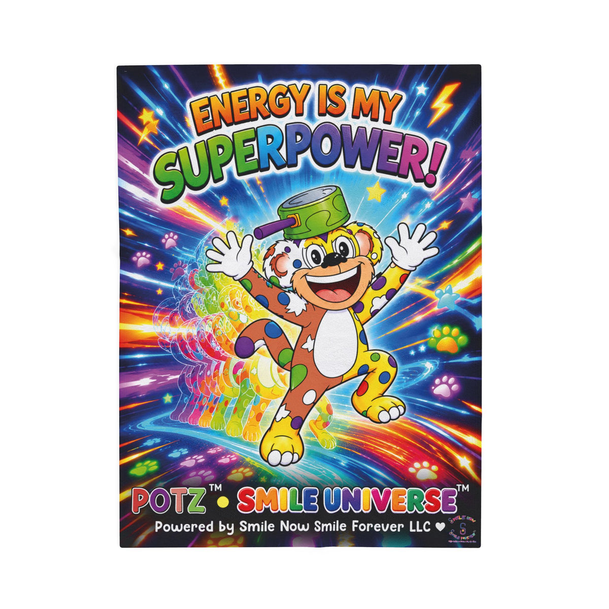 Potz™ Velveteen Plush Blanket – "Energy is My Superpower!" Graphic Throw | Smile Universe Collection