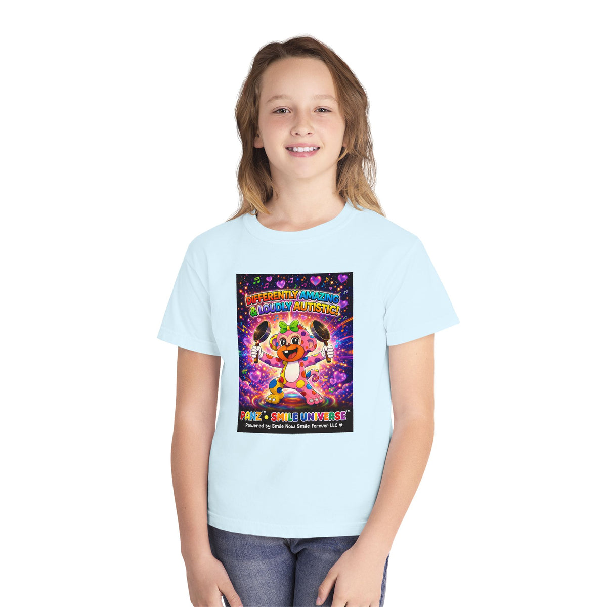 Panz™ Youth Midweight Tee – "Differently Amazing & Loudly Autistic!" Graphic | Smile Universe Collection