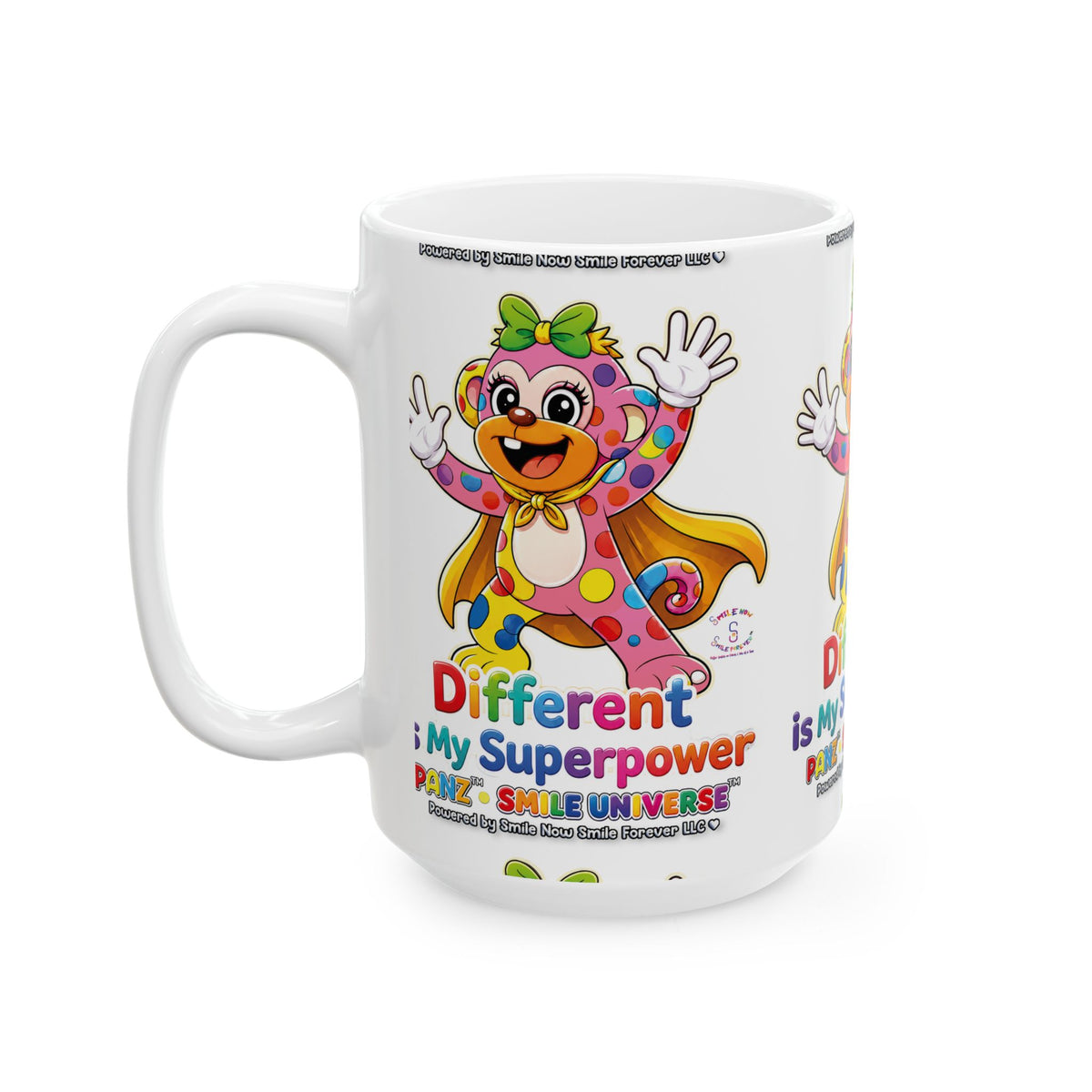 Panz™ Ceramic Mug (11oz & 15oz) – "Different is My Superpower" Graphic | Smile Universe Collection