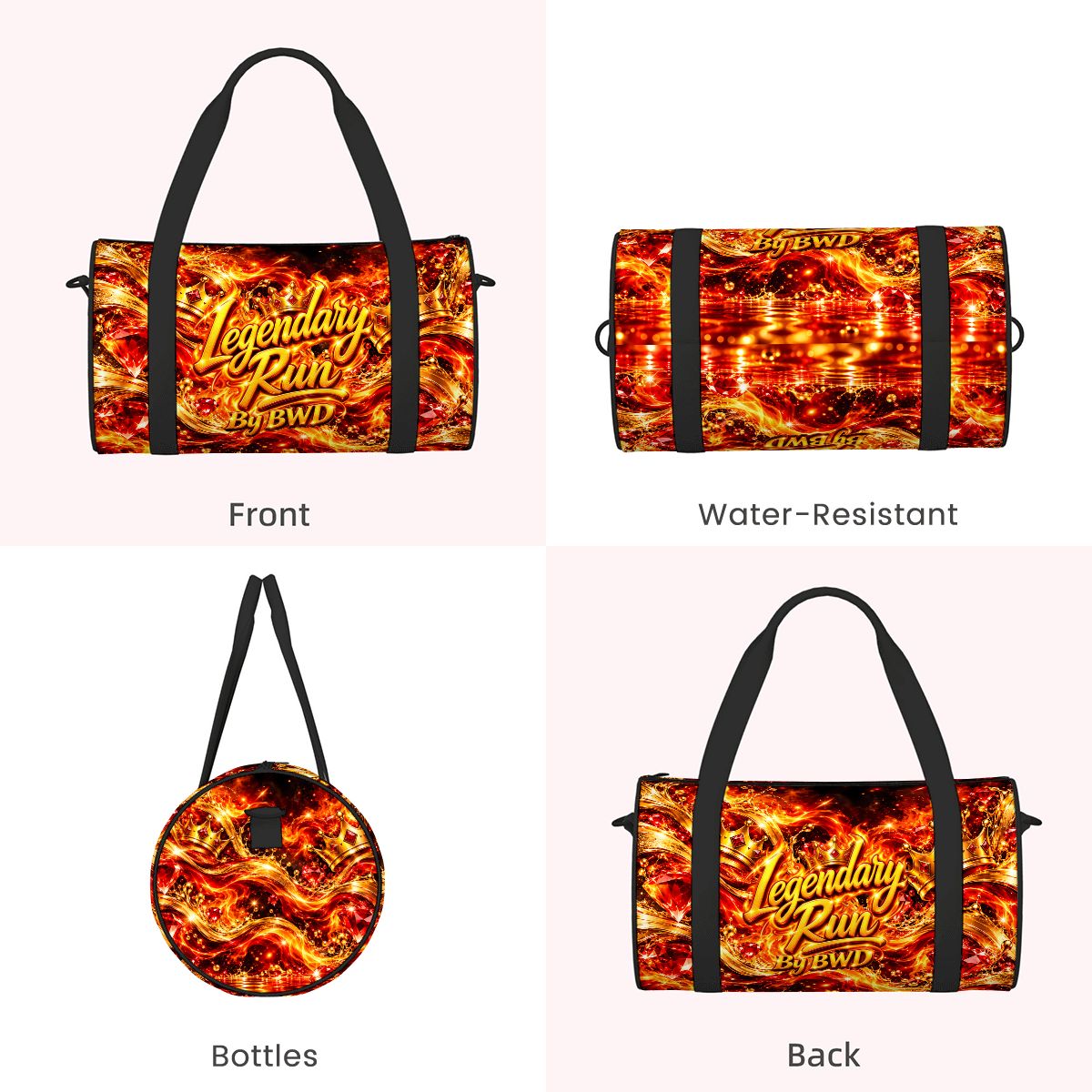 BWD Legendary Run™ AOP Mini Duffle Bag — Golden Flame