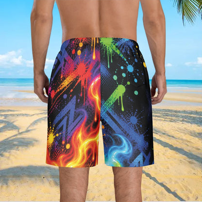 BWD “Inspiring Mindz Beyond” Men’s Beach-to-Street AOP Shorts — Neon Splash